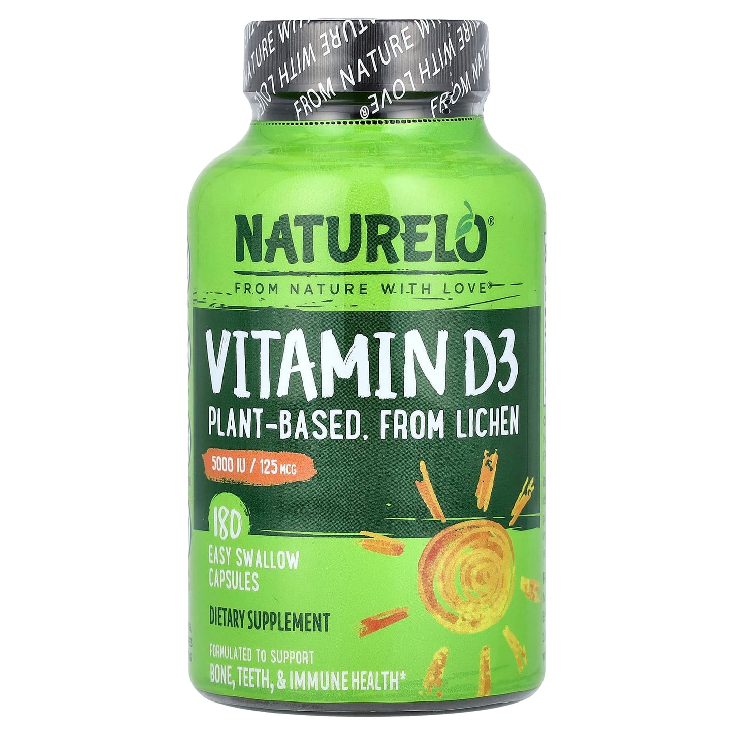 NATURELO, Vitamin D3, 125 mcg (5,000 IU), 180 Easy Swallow Capsules - Image 1