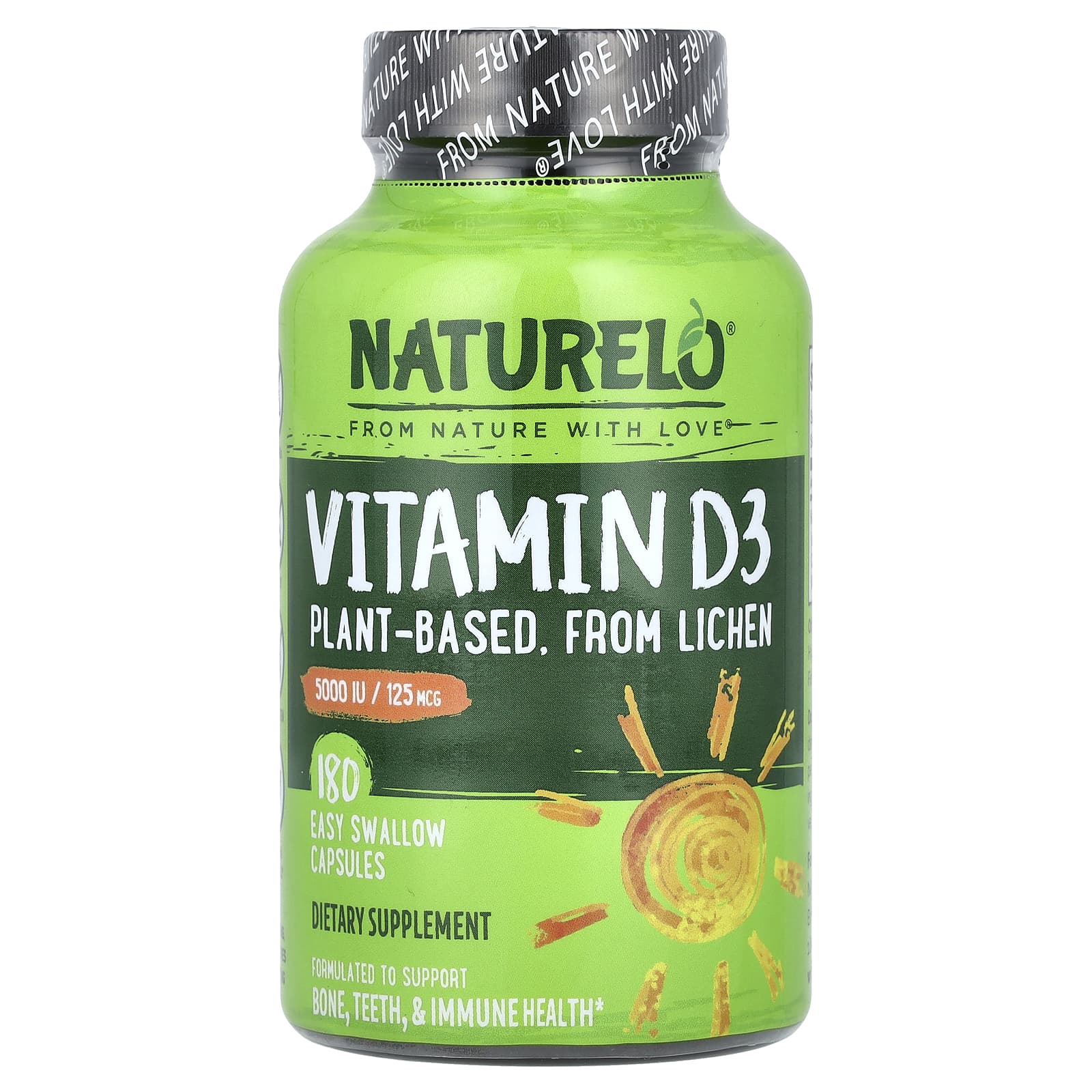 NATURELO, Vitamin D3, 125 mcg (5,000 IU), 180 Easy Swallow Capsules - Image 1