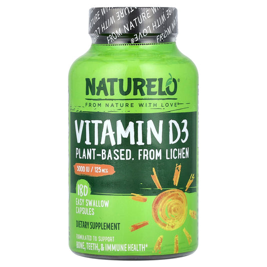 NATURELO, Vitamin D3, 125 mcg (5,000 IU), 180 Easy Swallow Capsules - Image 1