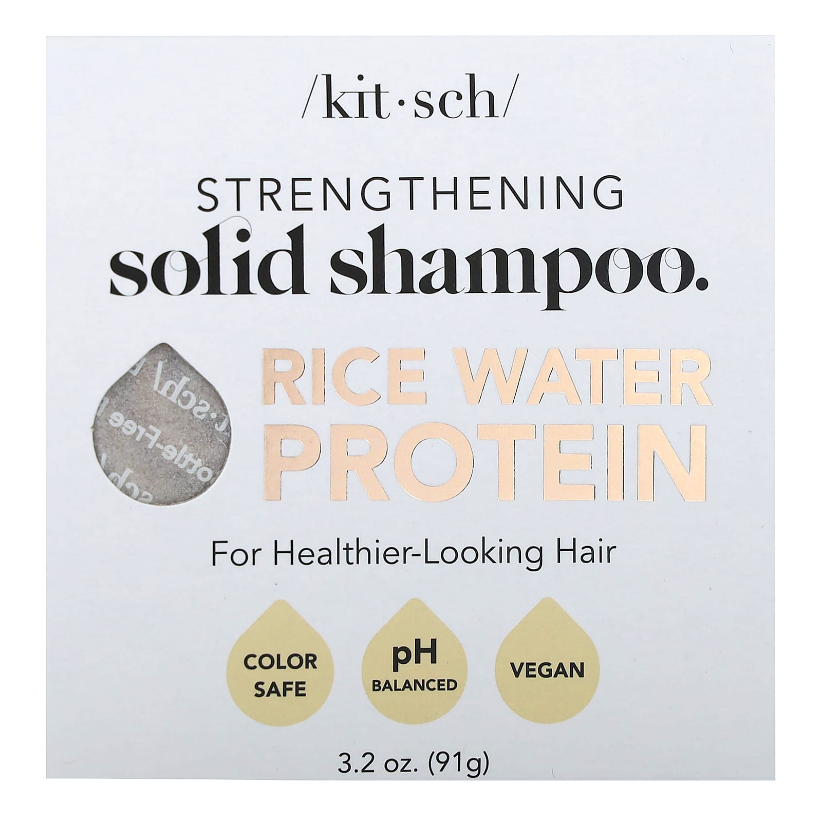 Kitsch, Strengthening  Solid Shampoo Bar,  Rice Water Protein, White Tea & Mandarin, 1 Bar, 3.2 oz (91 g) - Image 1