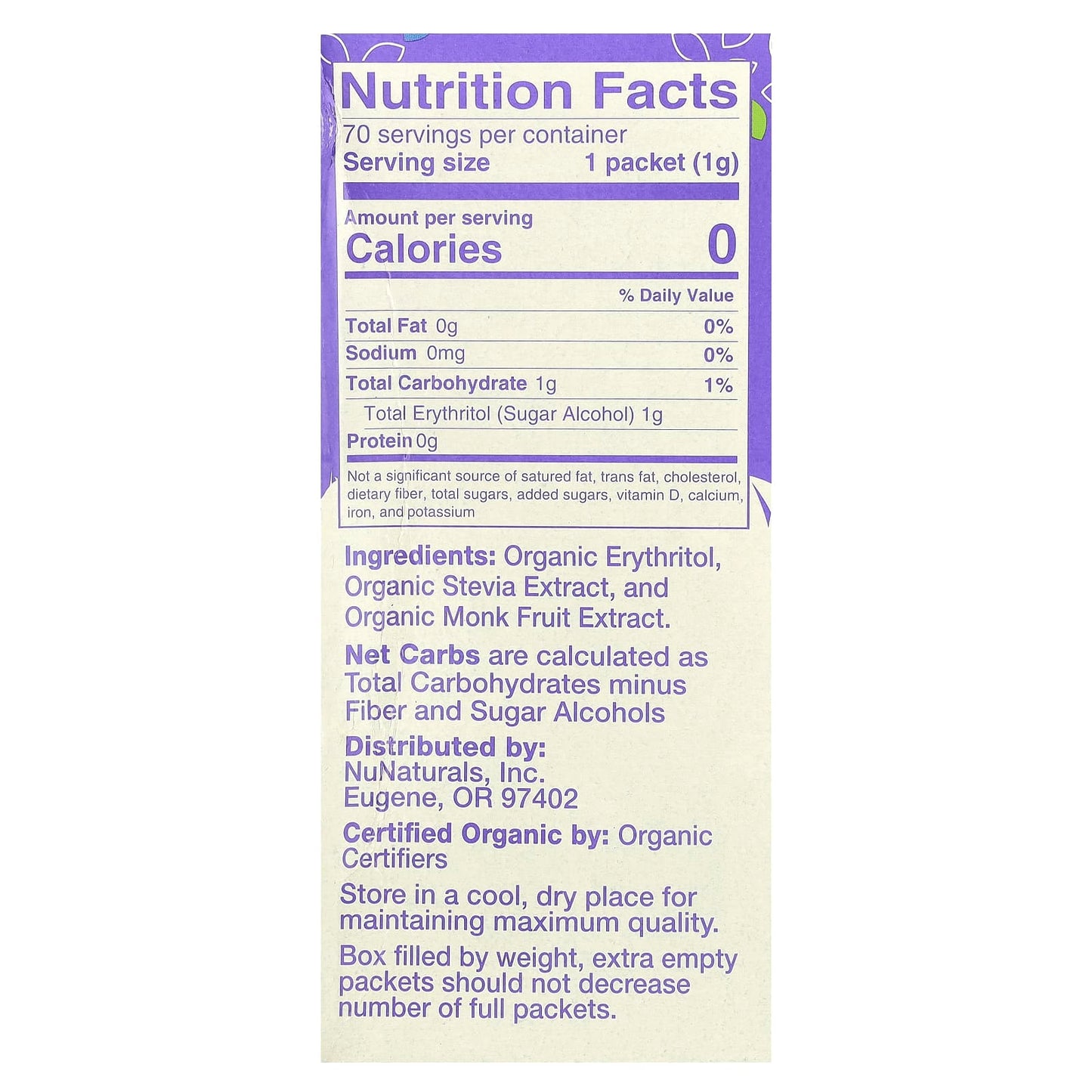 NuNaturals, Organic Sweetener, Stevia & Monk Fruit, 70 Packets, 2.47 oz (70 g) - Image 2