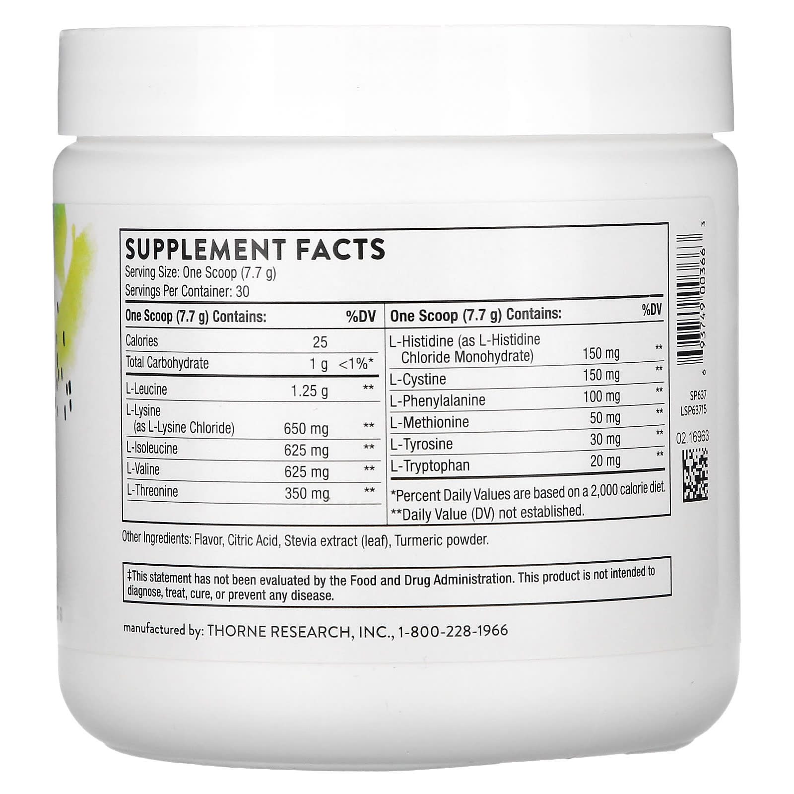 Thorne, Amino Complex, Lemon, 8.1 oz (231 g) - Image 2