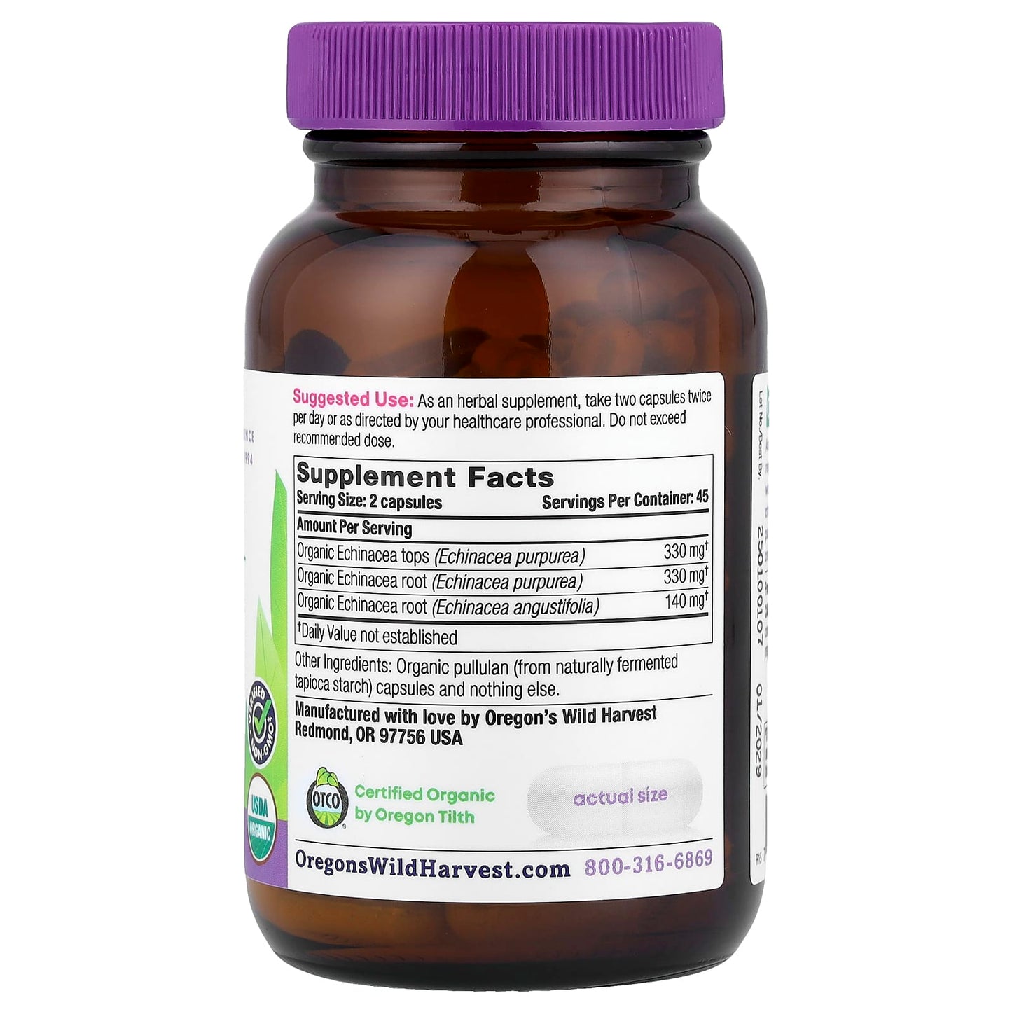 Oregon's Wild Harvest, Organic Echinacea, 90 Organic Vegan Capsules - Image 2