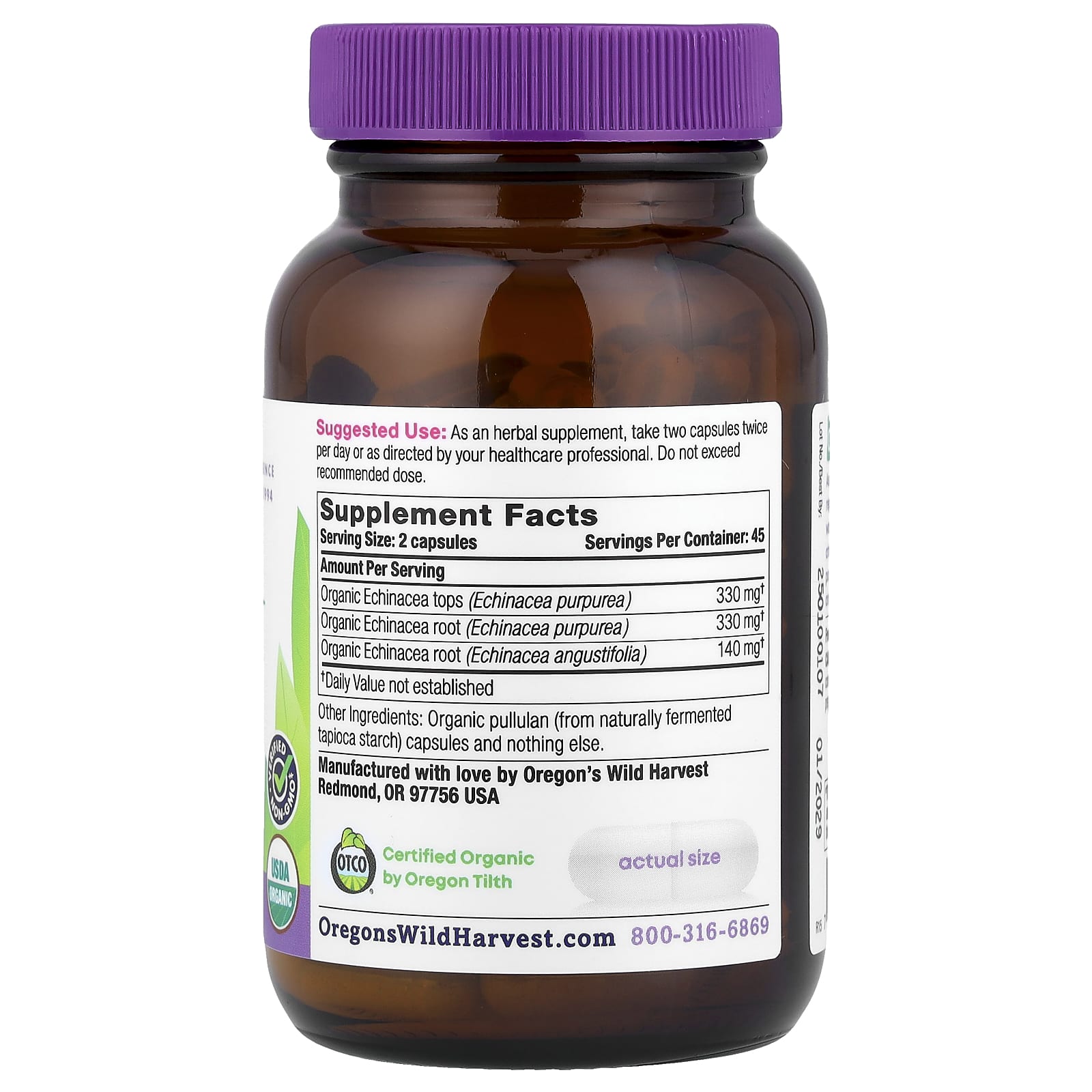 Oregon's Wild Harvest, Organic Echinacea, 90 Organic Vegan Capsules - Image 2