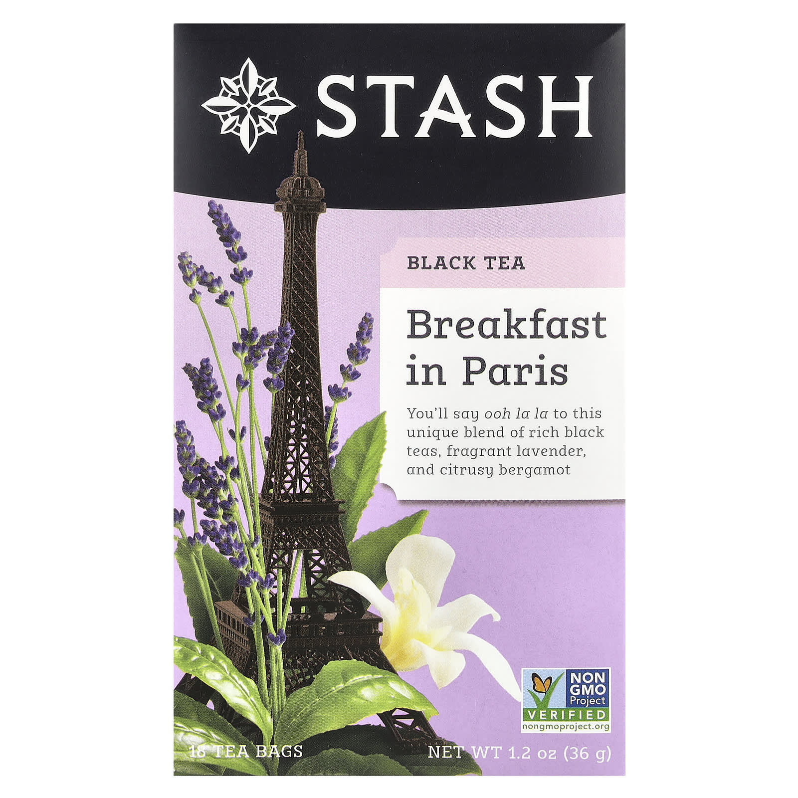 Stash Tea, Black Tea, Breakfast in Paris, 18 Tea Bags, 1.2 oz (36 g) - Image 1