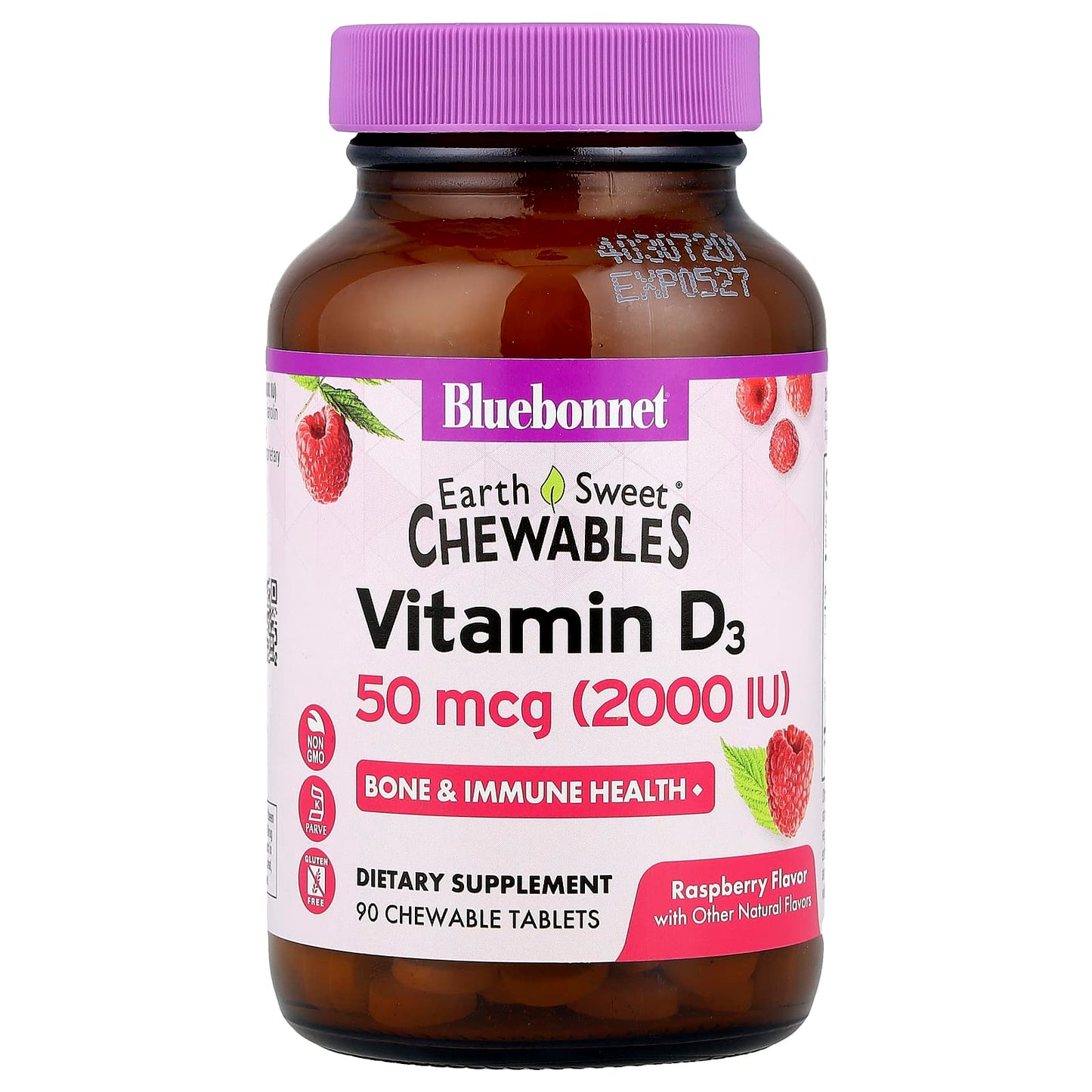 Bluebonnet Nutrition EarthSweet Chewables Vitamin D3 50 mcg (2,000 IU) 90 Tablets - Image 1