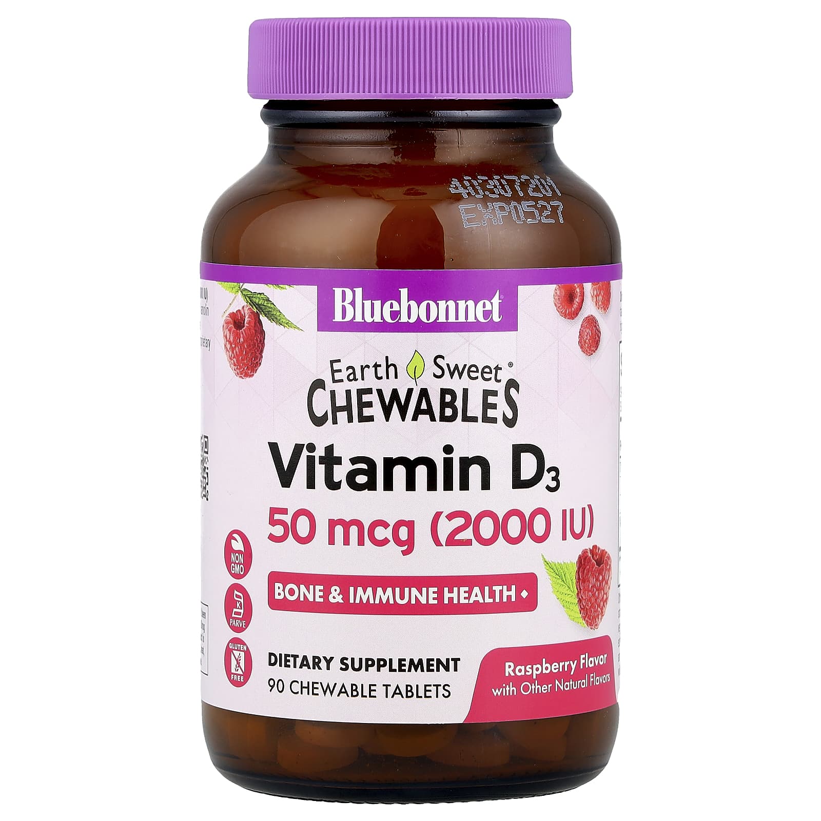 Bluebonnet Nutrition EarthSweet Chewables Vitamin D3 50 mcg (2,000 IU) 90 Tablets - Image 1