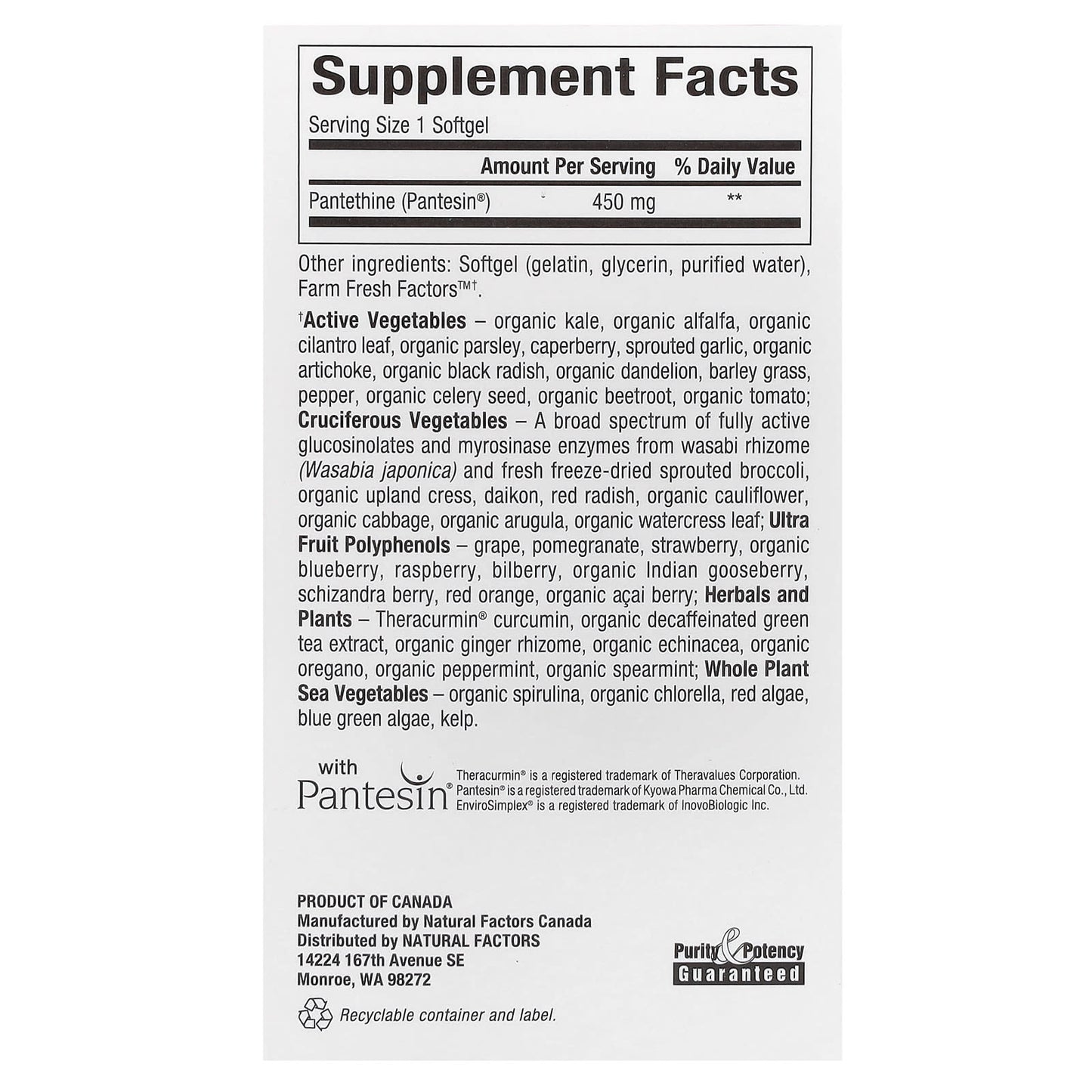Natural Factors, BioCoenzymated, B5, Pantethine, 450 mg, 60 Softgels - Image 2