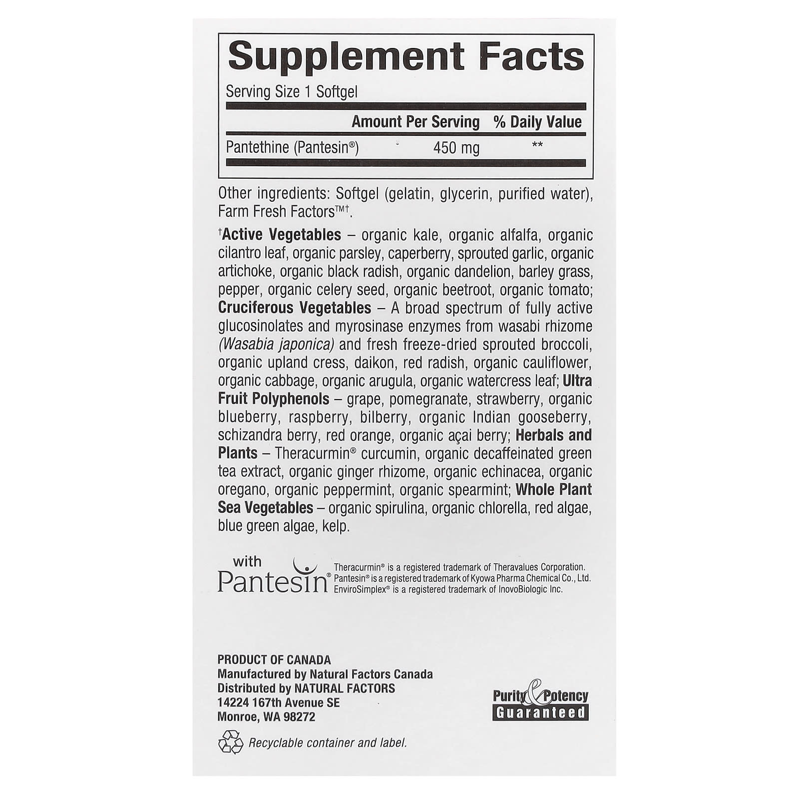 Natural Factors, BioCoenzymated, B5, Pantethine, 450 mg, 60 Softgels - Image 2