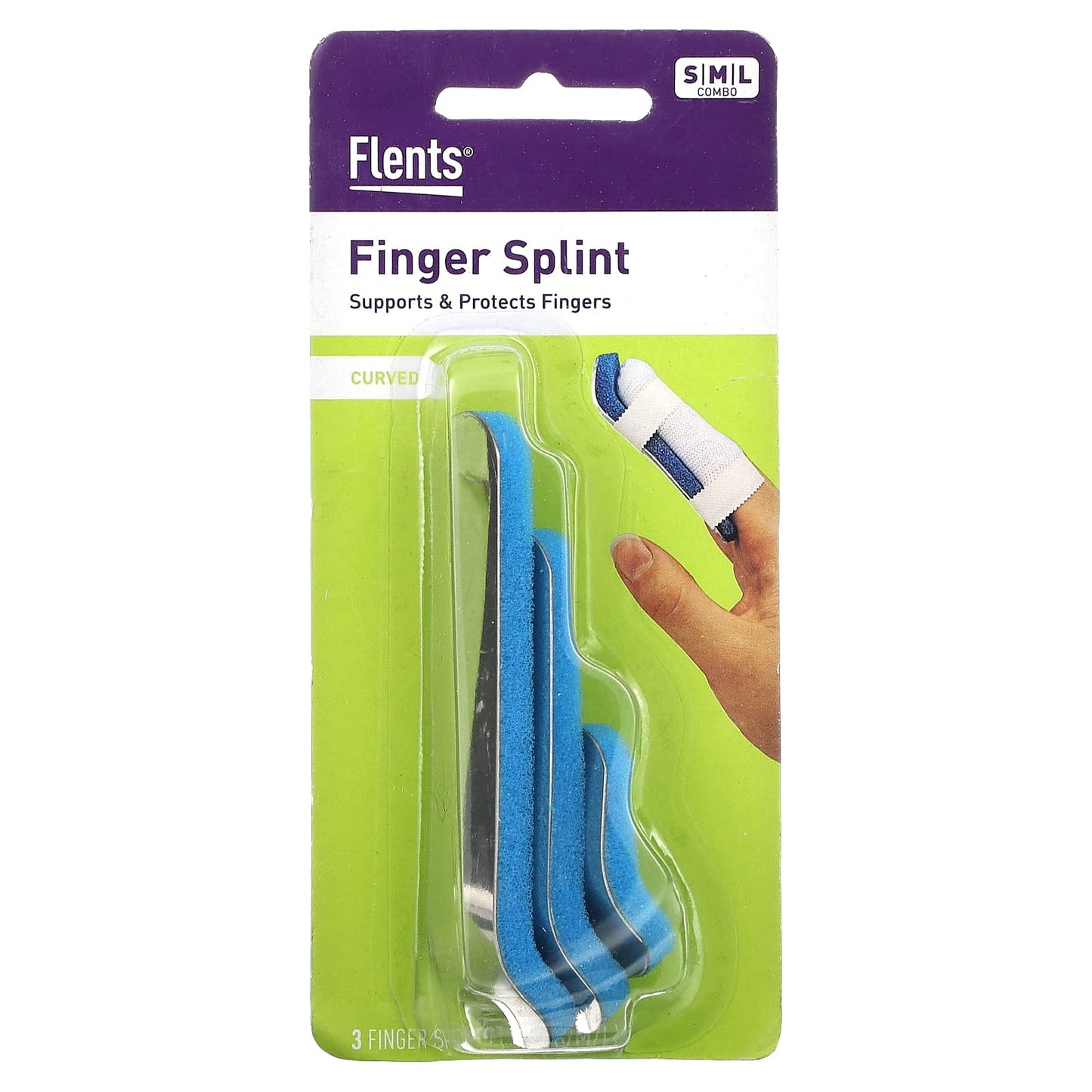 Flents Finger Splint, Curved Support for Injured Fingers, 3 Piece Set - Image 1