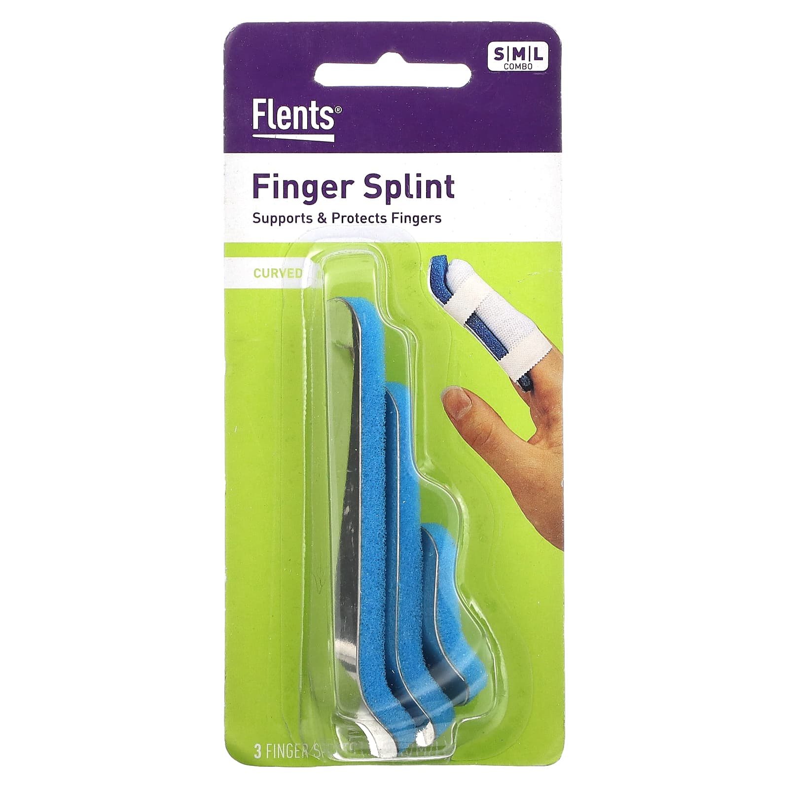 Flents Finger Splint, Curved Support for Injured Fingers, 3 Piece Set - Image 1