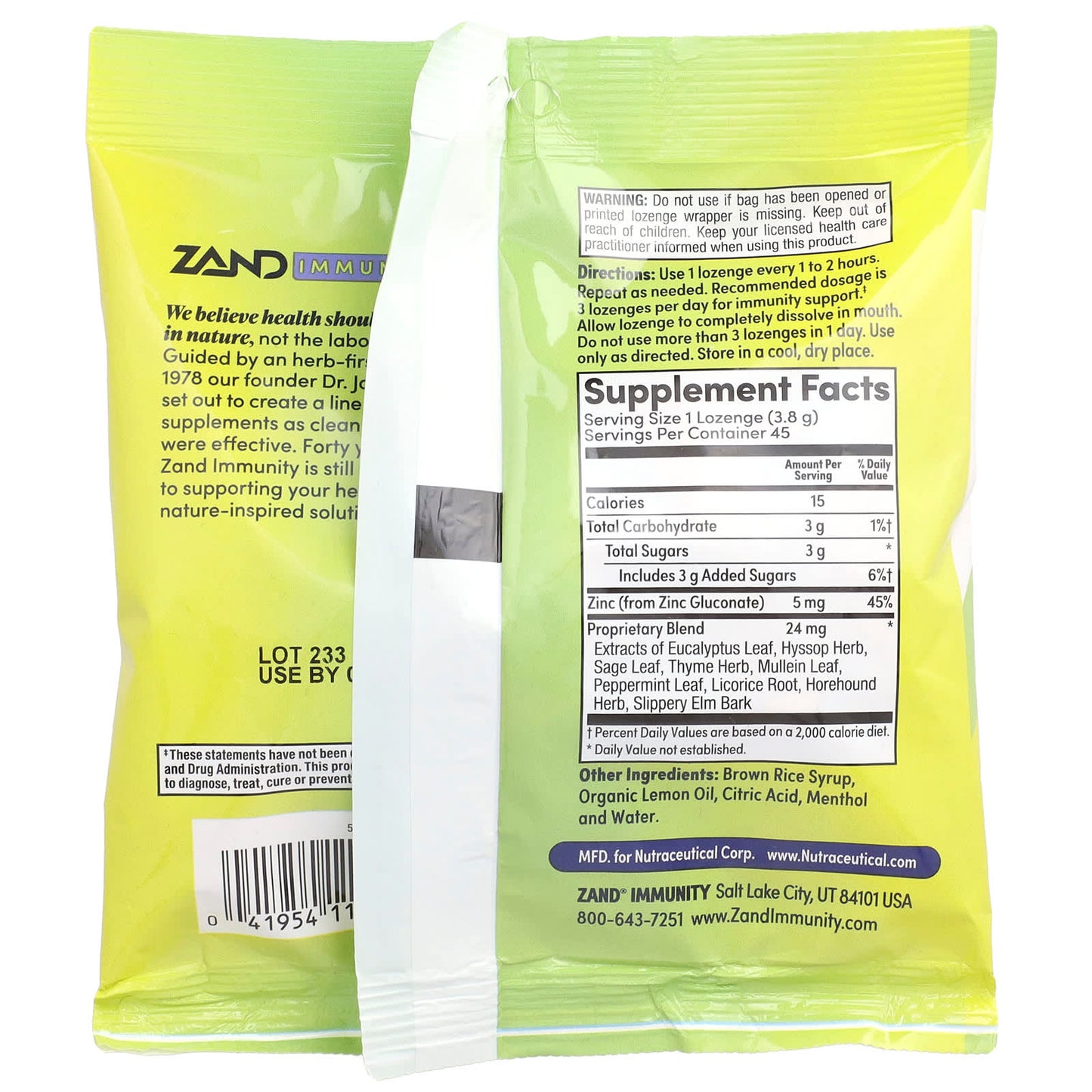 Zand, Immunity, Lemon Zinc, Natural, 45 Lozenges - Image 2
