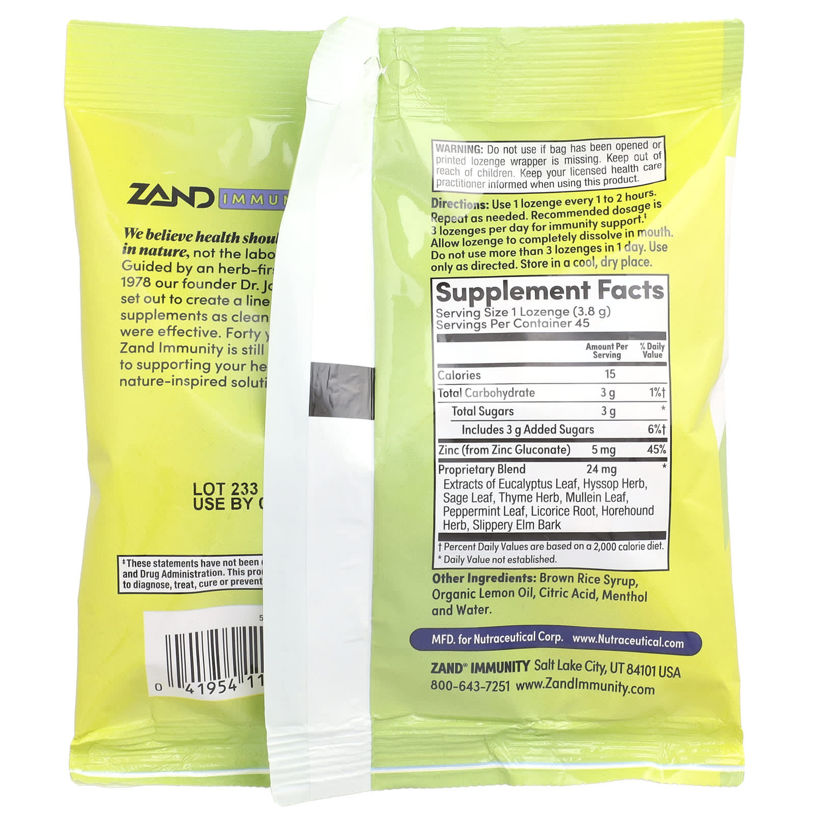 Zand, Immunity, Lemon Zinc, Natural, 45 Lozenges - Image 2
