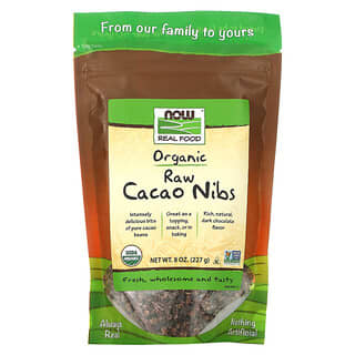 NOW Foods Organic Raw Cacao Nibs, Rich, Dark Chocolate Flavor, 8 oz (227 g)