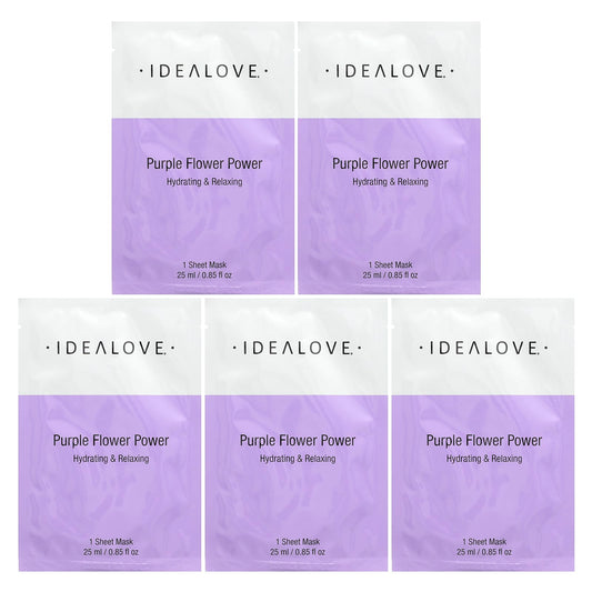 Purple Flower Power Sheet Mask for Relaxing Hydration | 5 Masks | Idealove - Image 1