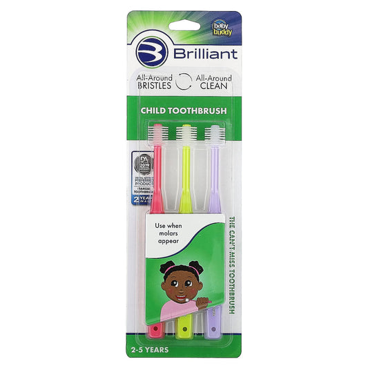 Baby Buddy Brilliant Child Toothbrush for Kids 2-5 Years (3-Pack) - Image 1