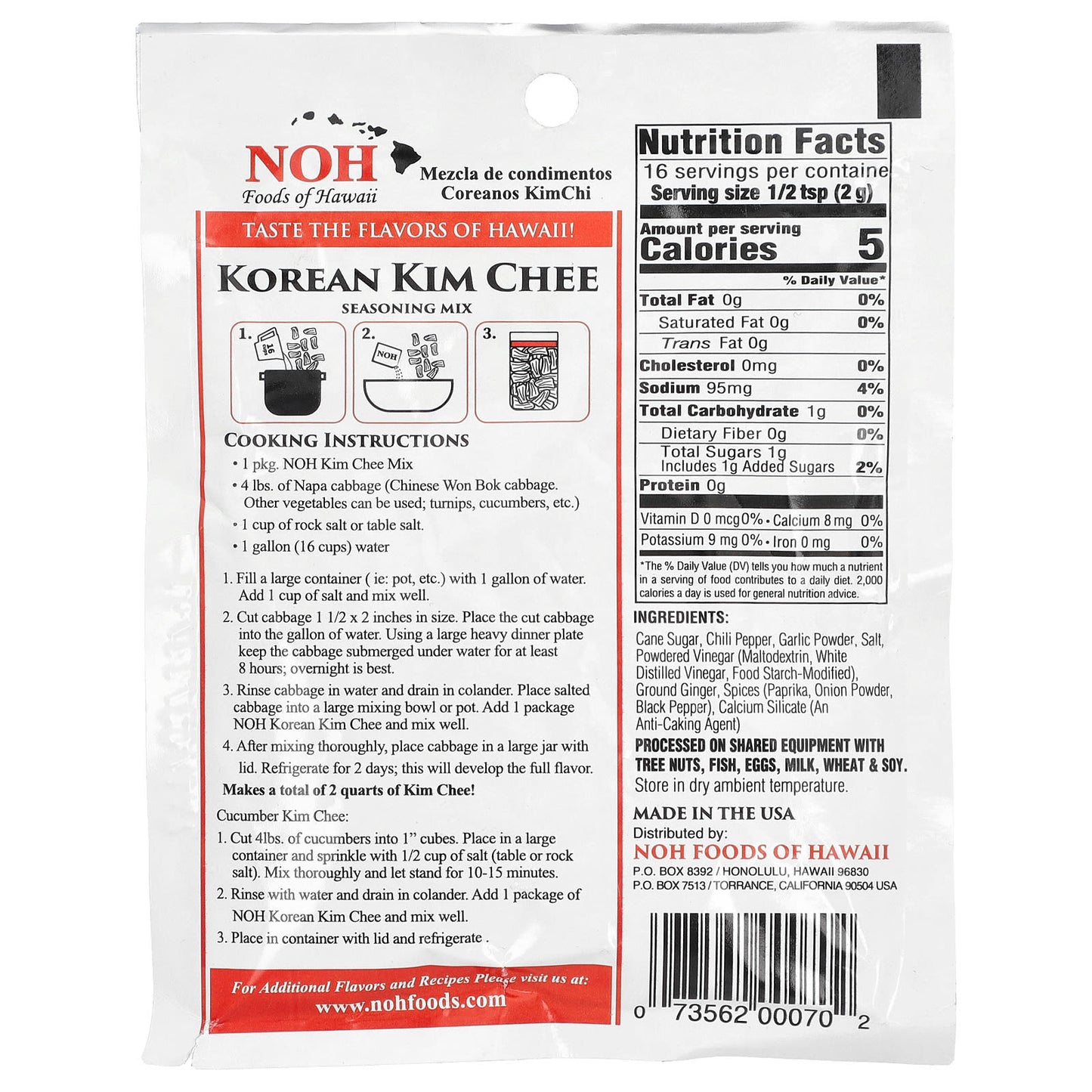NOH Foods of Hawaii, Korean Kim Chee Seasoning Mix, 1.125 oz (32 g) - Image 2