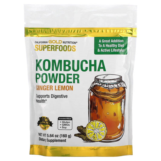 California Gold Nutrition Kombucha Powder, Ginger Lemon, Digestive Health Support - Image 1