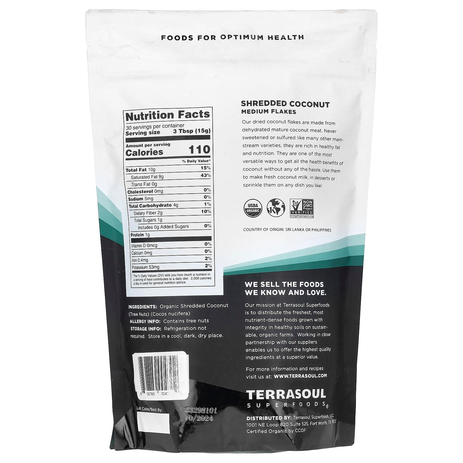 Terrasoul Superfoods, Shredded Coconut, Medium Flakes, 16 oz (454 g) - Image 2