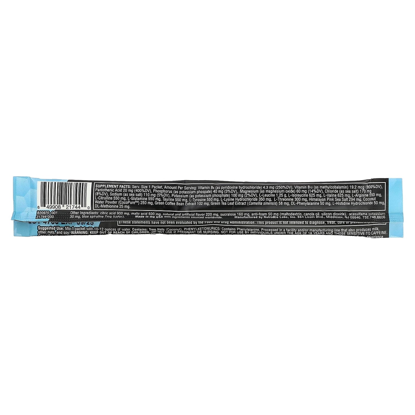 NutraBio, Amino Kick, Blue Raspberry, 1 Stick Pack, 0.32 oz (9 g) - Image 2