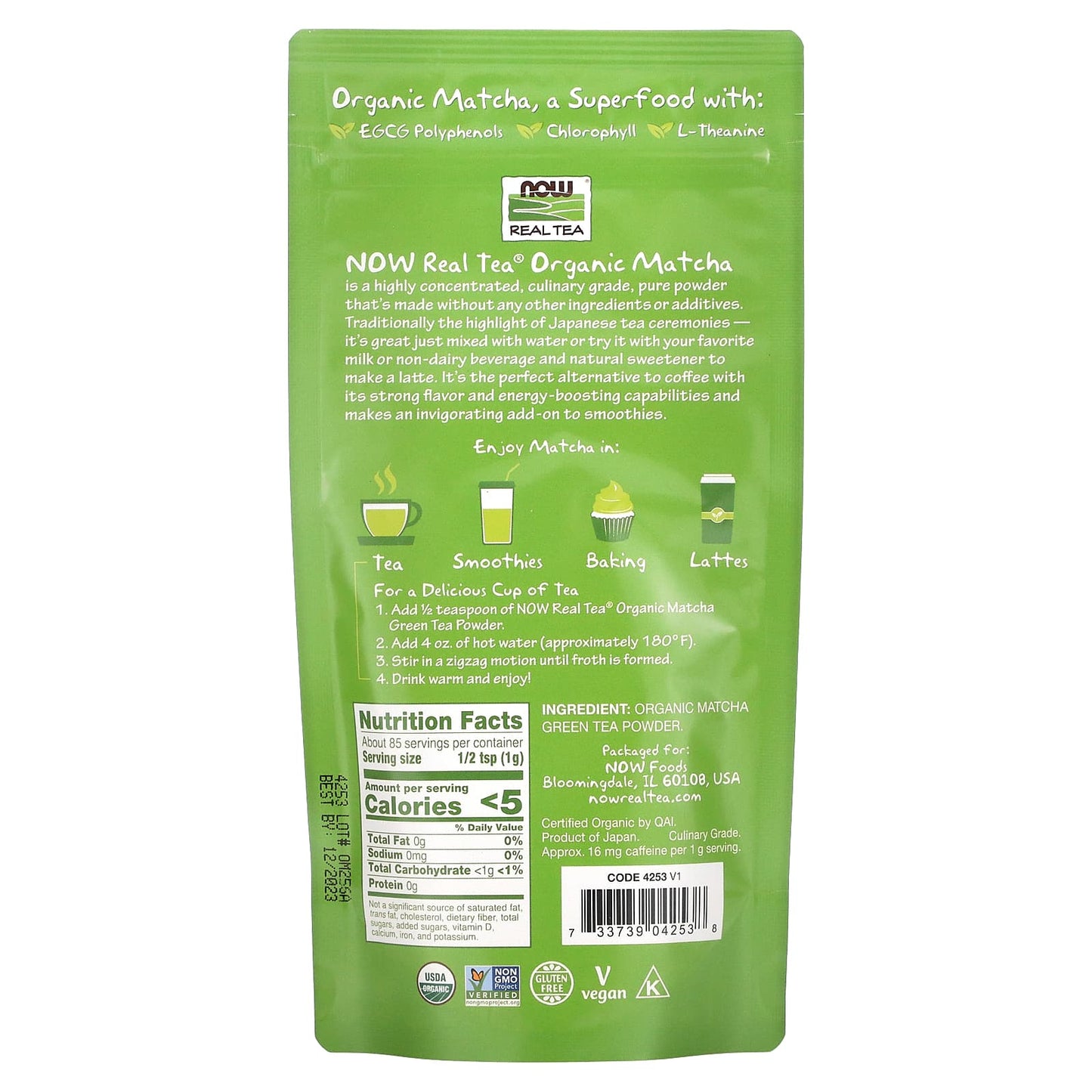 NOW Foods, Real Tea, Organic Matcha Green Tea Powder, 3 oz (85 g) - Image 2