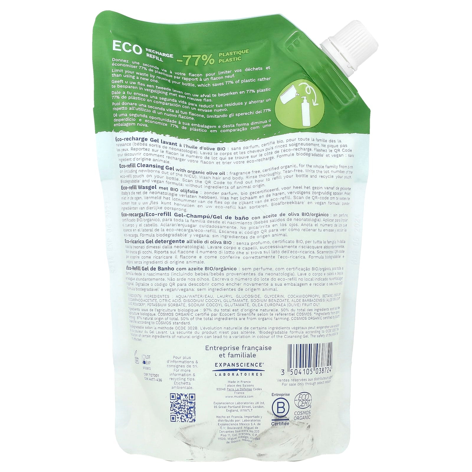 Mustela, Eco Recharge Refill, Family, Cleansing Gel, Hair & Body, Fragrance Free, 400 ml - Image 2