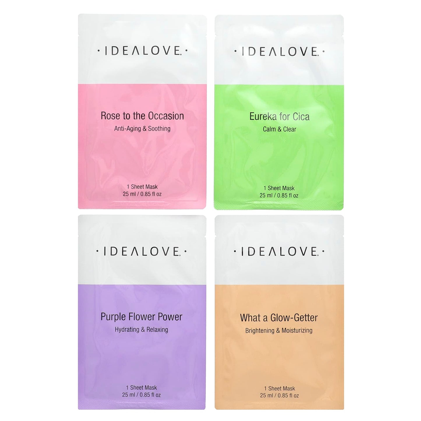 Idealove Korean Skincare Variety Pack, 4 Sheet Masks for Glowing Skin - Image 1