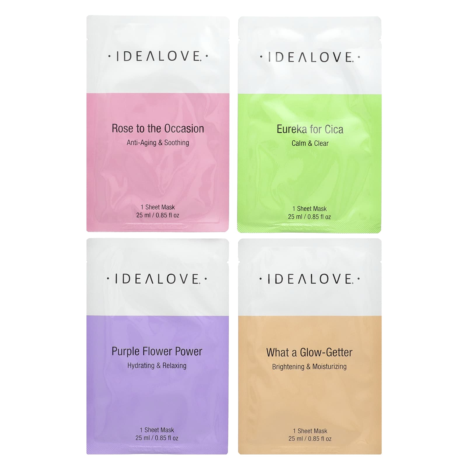 Idealove Korean Skincare Variety Pack, 4 Sheet Masks for Glowing Skin - Image 1