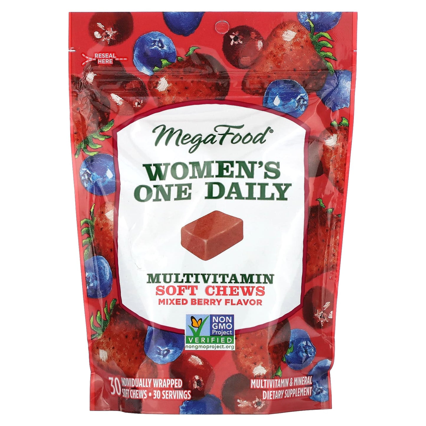 MegaFood, Women's One Daily Multivitamin, Mixed Berry, 30 Individually Wrapped Soft Chews - Image 1