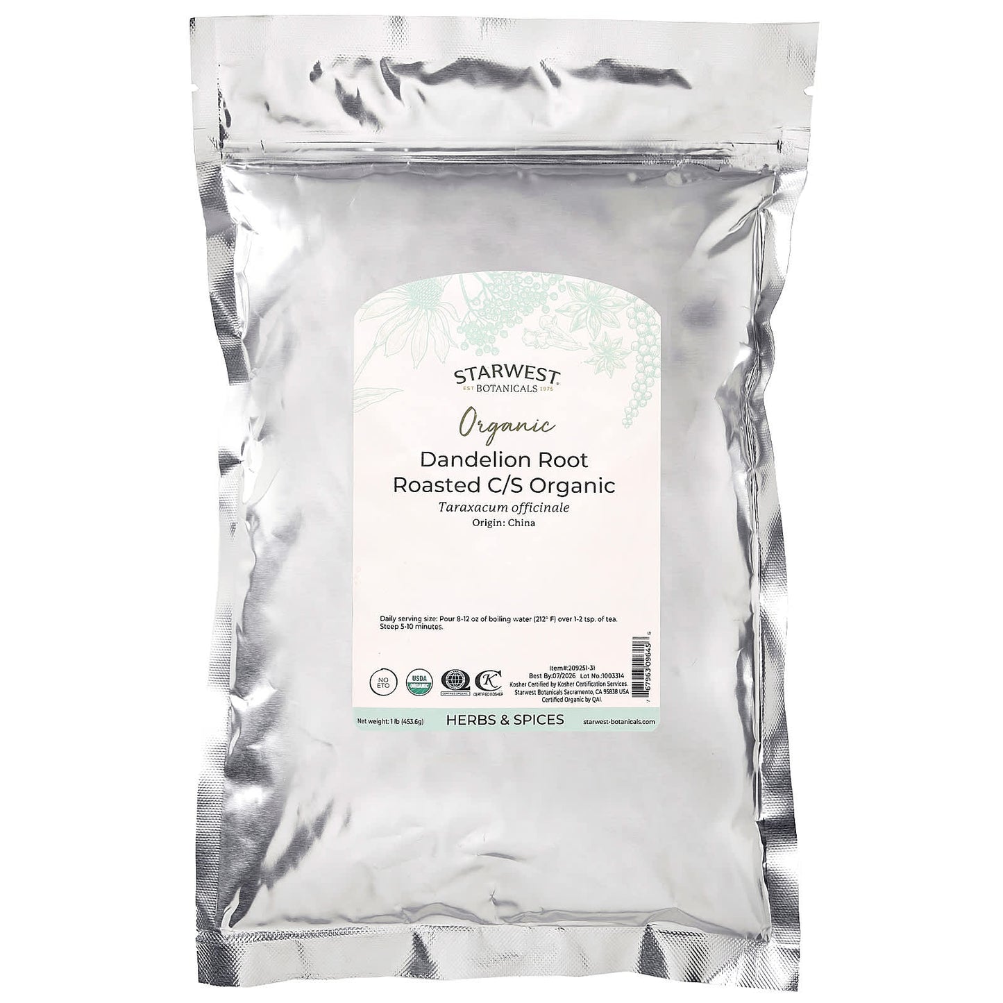 Starwest Botanicals, Organic Dandelion Root, Roasted, Cut and Sift, 1 lb (453.6 g) - Image 2
