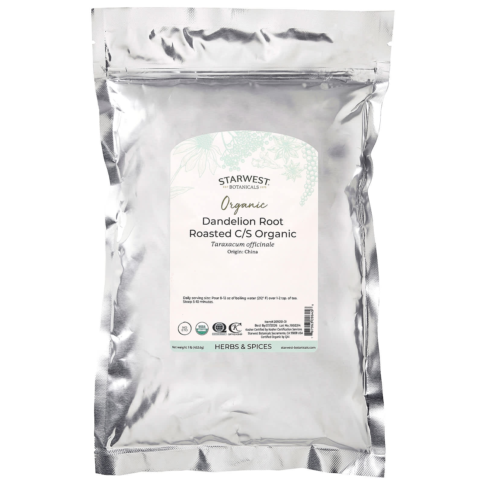 Starwest Botanicals, Organic Dandelion Root, Roasted, Cut and Sift, 1 lb (453.6 g) - Image 2