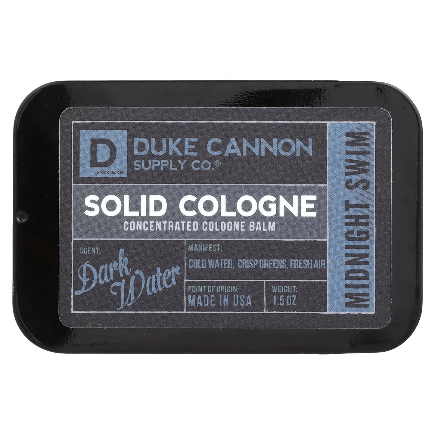Duke Cannon Supply Co. Solid Cologne, Midnight Swim, Dark Water, 1.5 oz - Image 1