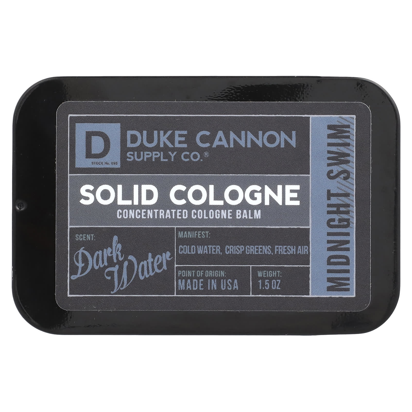 Duke Cannon Supply Co. Solid Cologne, Midnight Swim, Dark Water, 1.5 oz - Image 1