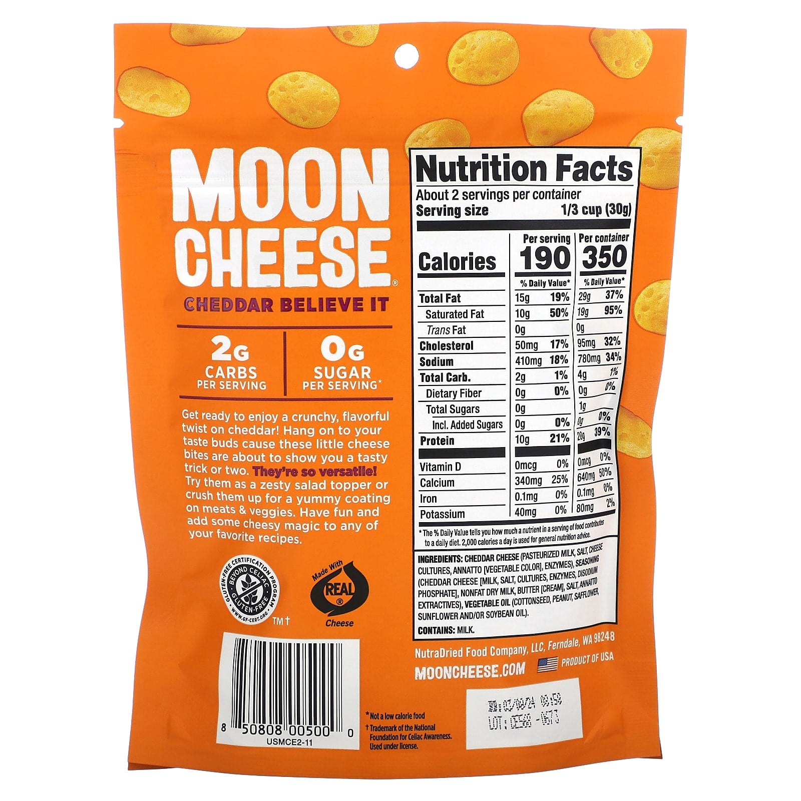 Moon Cheese, Crunchy Cheese Bites, Cheddar Believe It, 2 oz (57 g) - Image 2