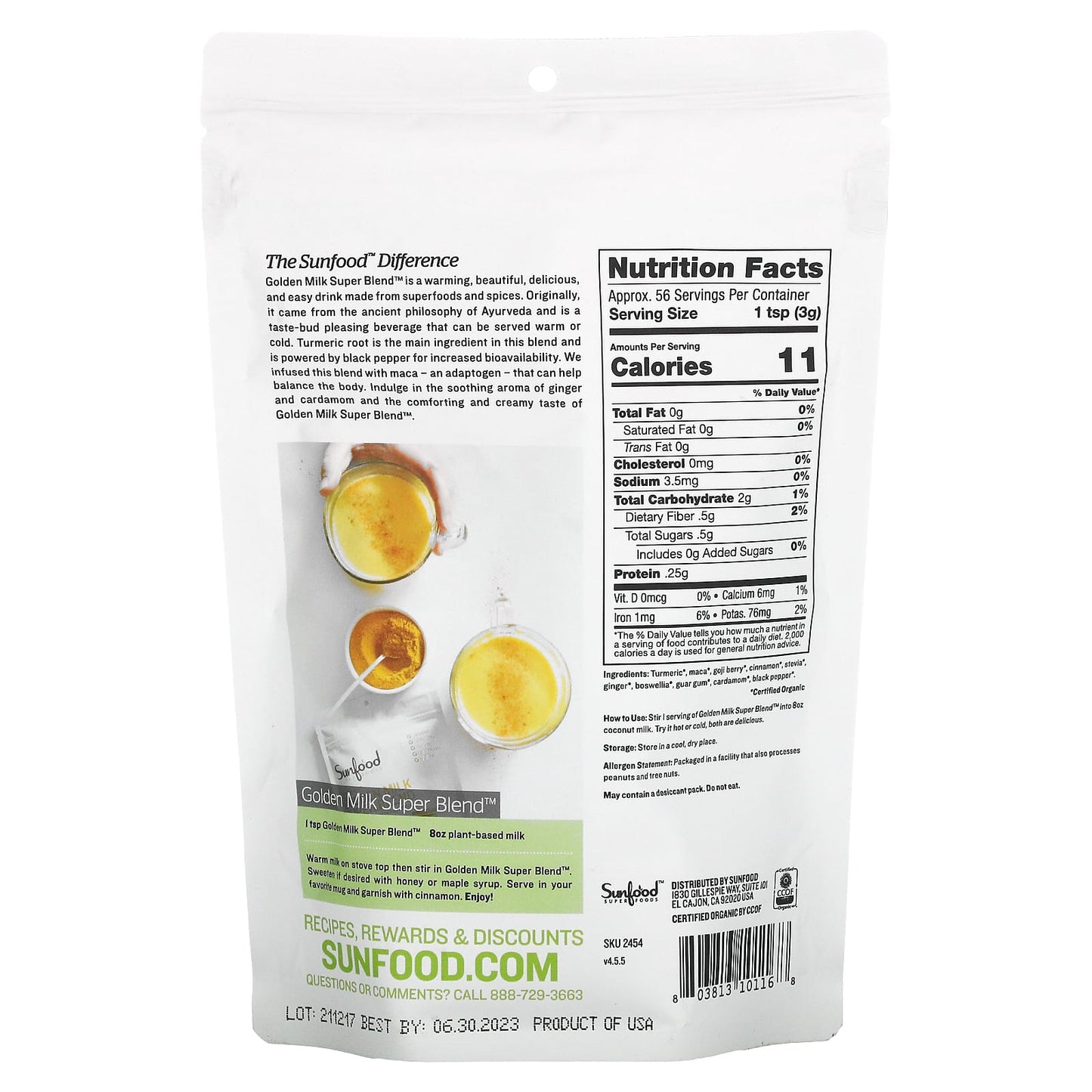 Sunfood, Organic Golden Milk Super Blend Powder, 6 oz (168 g) - Image 2