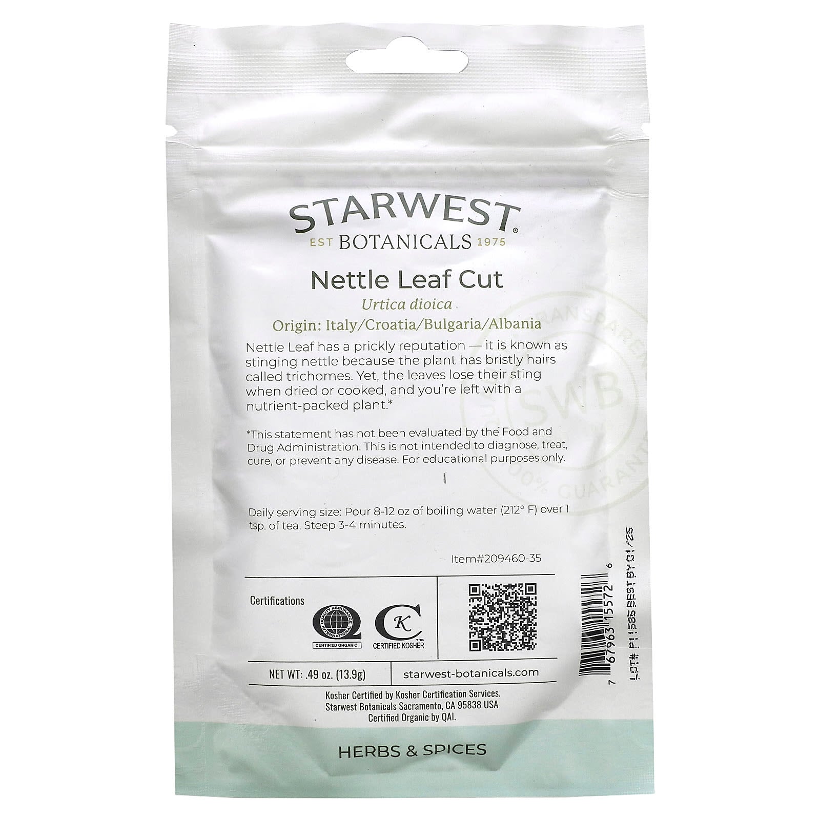 Starwest Botanicals, Nettle Leaf Cut, 0.49 oz (13.9 g) - Image 2