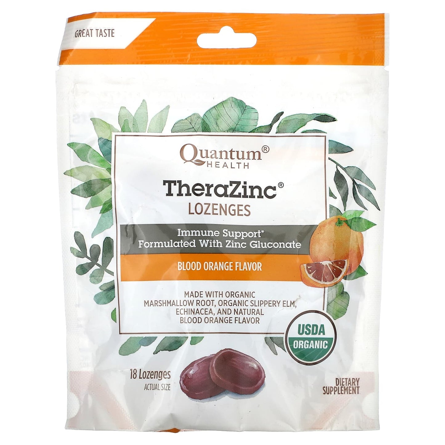 Quantum Health, TheraZinc, Lozenges, Blood Orange, 18 Lozenges - Image 1