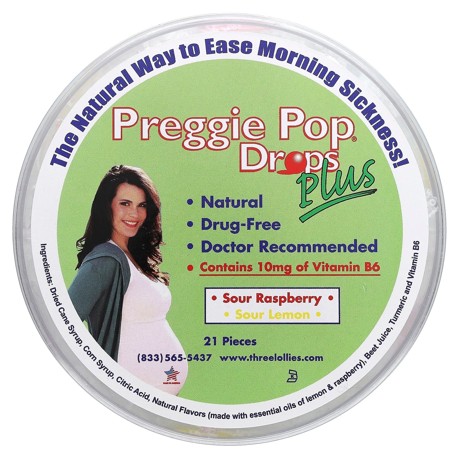 Preggie, Pop Drops Plus, Sour Raspberry, Sour Lemon, 21 Pieces - Image 1