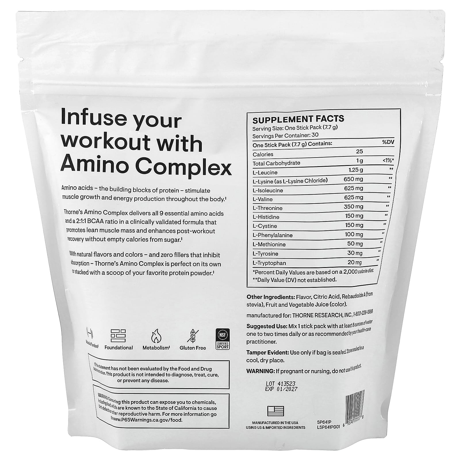 Thorne, Amino Complex, Berry, 30 Stick Packs, 0.27 oz (7.7 g) Each - Image 2