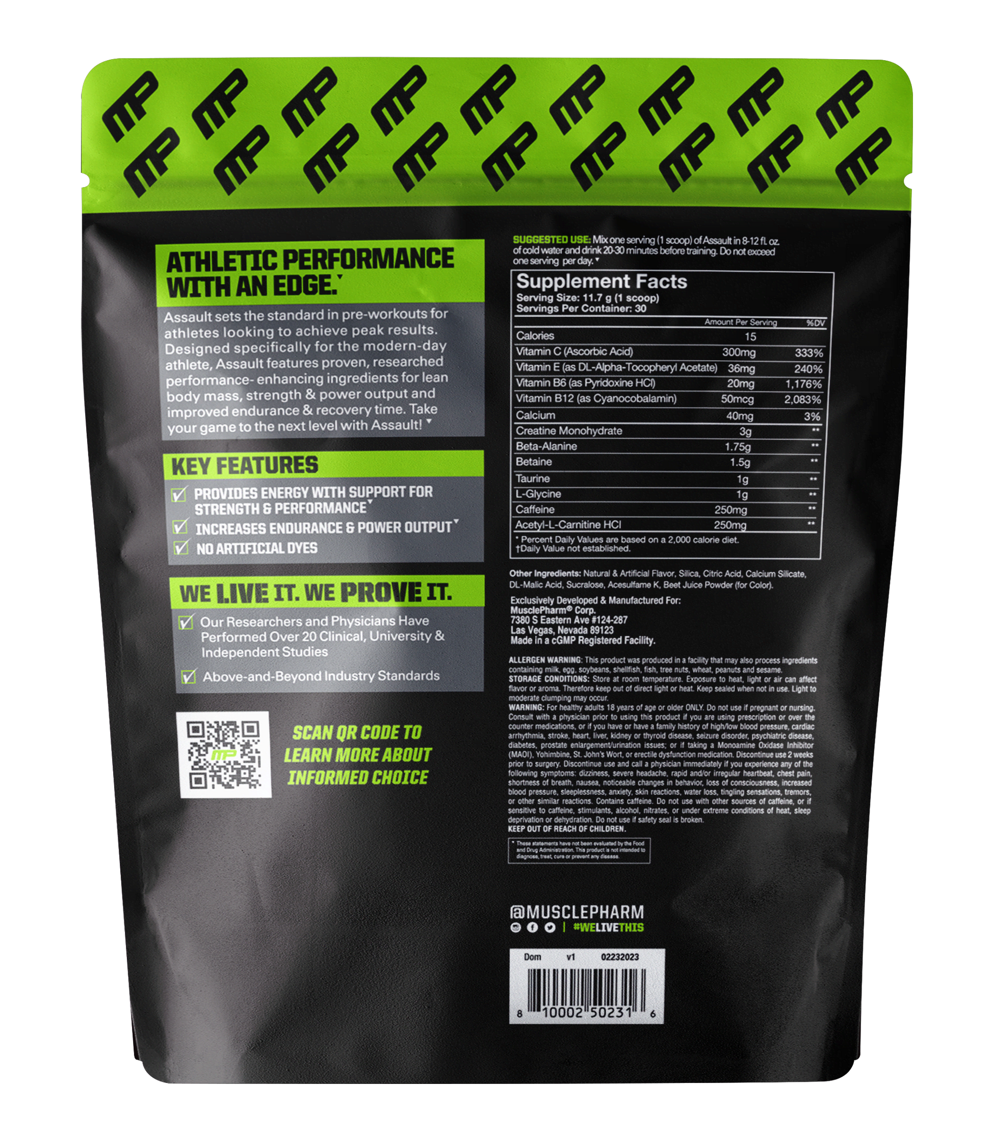 MusclePharm, Assault Energy + Strength, Pre-Workout, Melon Hwachae, 12.4 oz (351 g) - Image 2