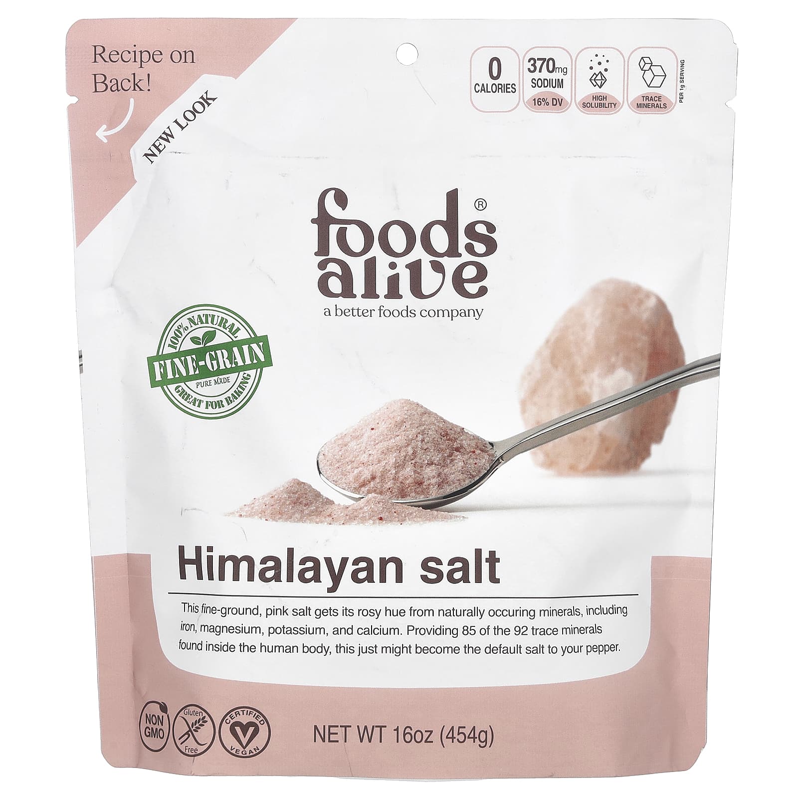 Foods Alive Himalayan Salt, Fine Ground, 16 oz - Natural, Vegan, Non-GMO - Image 1