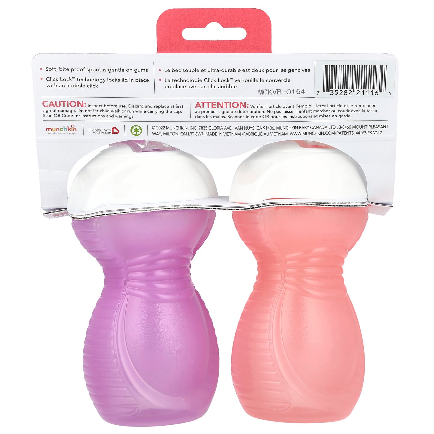 Munchkin, Click Lock™, Bite Proof Sippy Cup, 9 Months+, Light Pink & Light Purple, 2 Count, 9 oz (266 ml) Each - Image 2