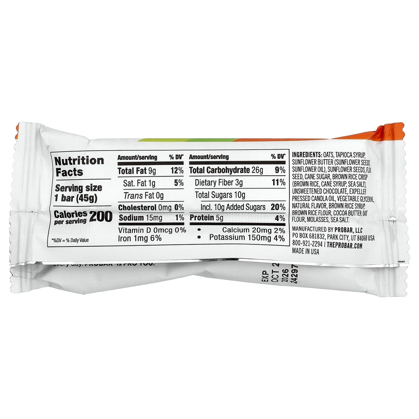 ProBar, SNAK™, Energy Bar, Chocolate Chip Oat, 1.6 oz (45 g) - Image 2