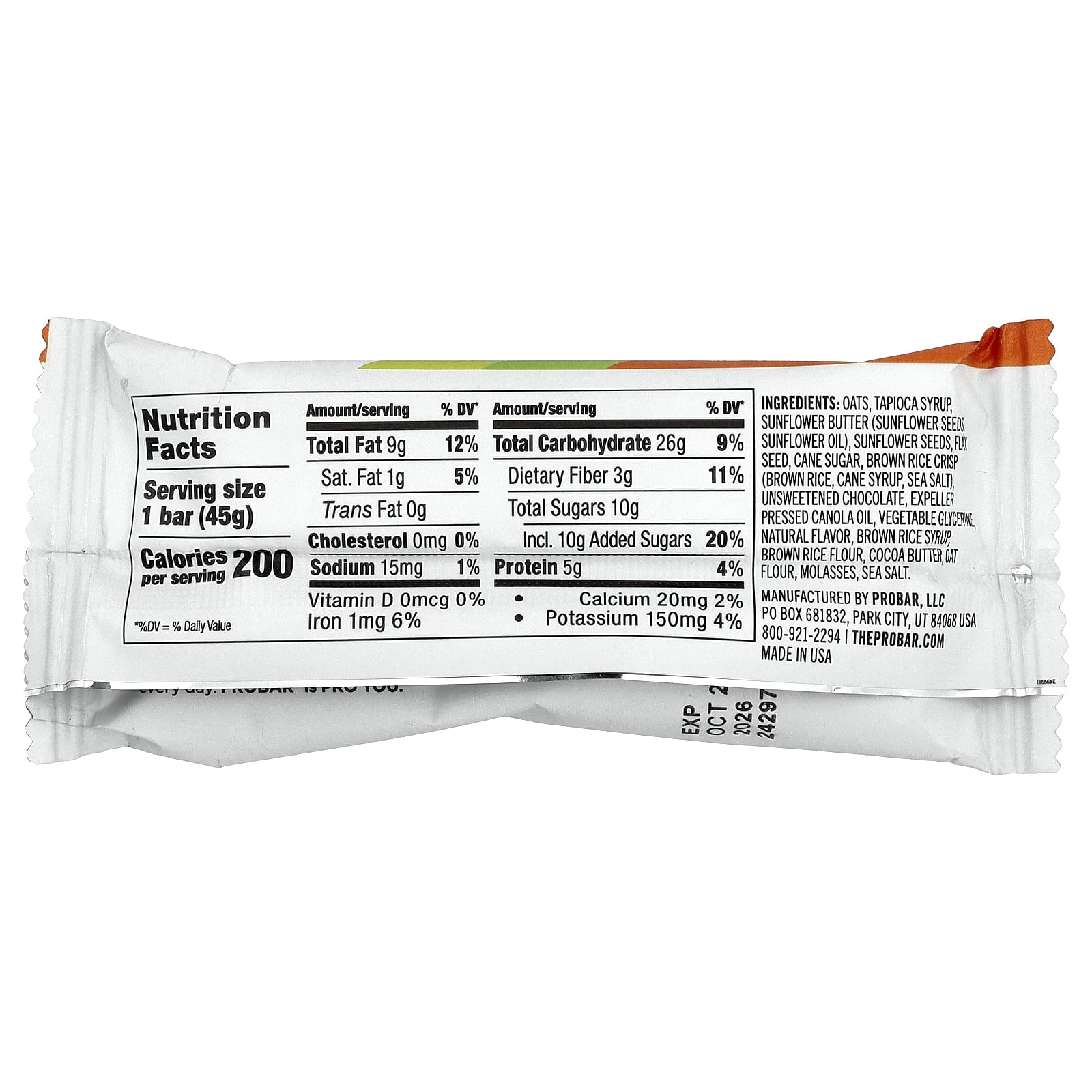 ProBar, SNAK™, Energy Bar, Chocolate Chip Oat, 1.6 oz (45 g) - Image 2