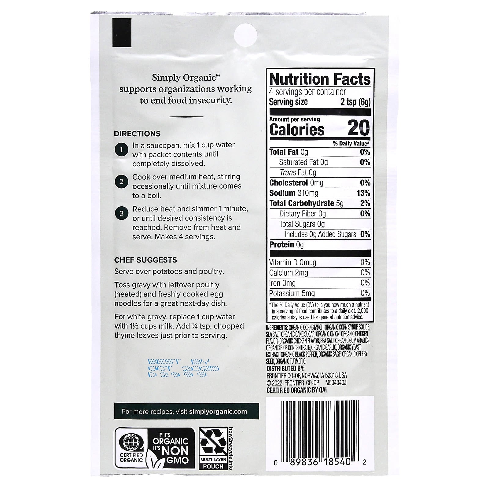 Simply Organic, Chicken Gravy Mix, 3 Packets, 0.85 oz (24 g) Each - Image 2