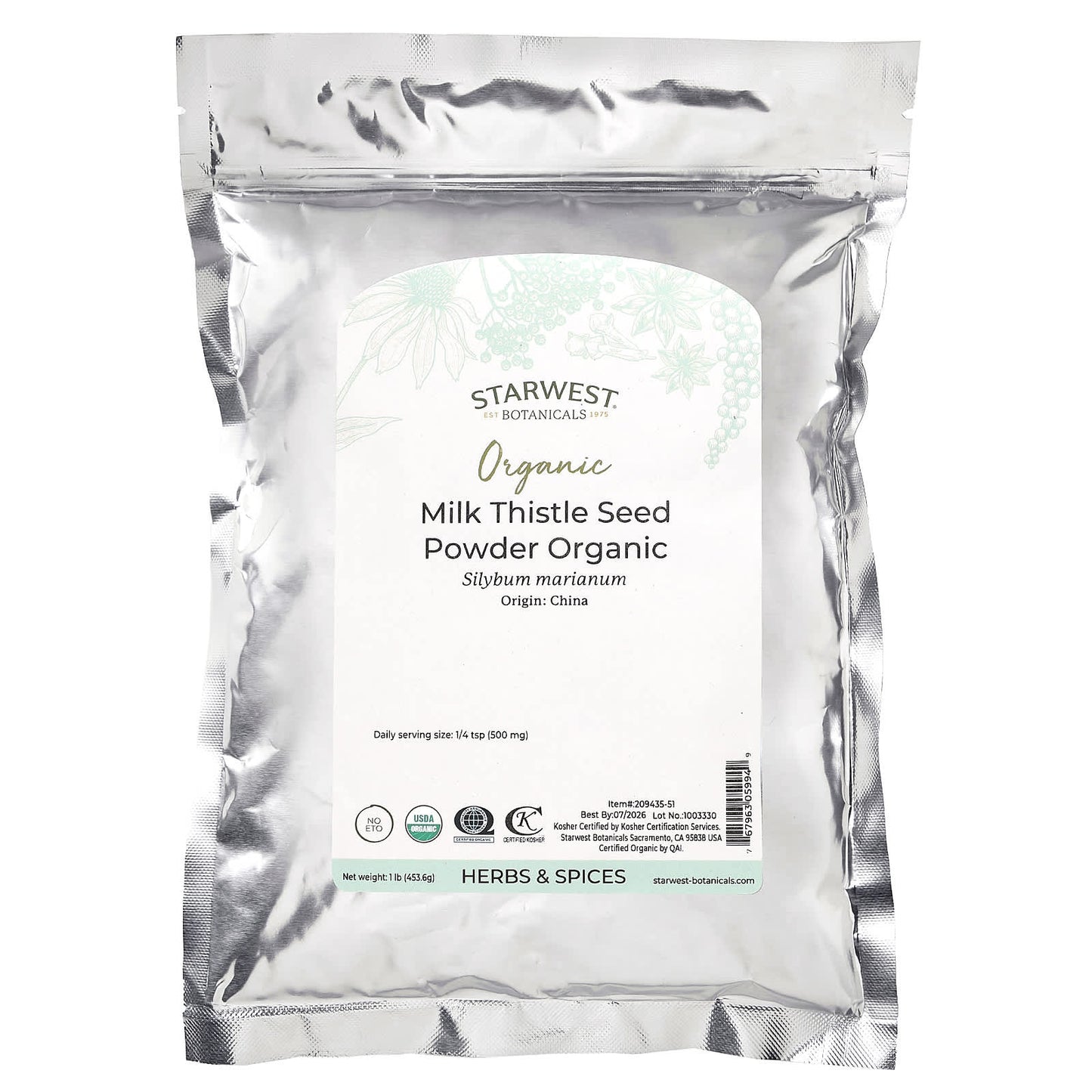 Starwest Botanicals, Organic Milk Thistle Seed Powder, 1 lb (453.6 g) - Image 2
