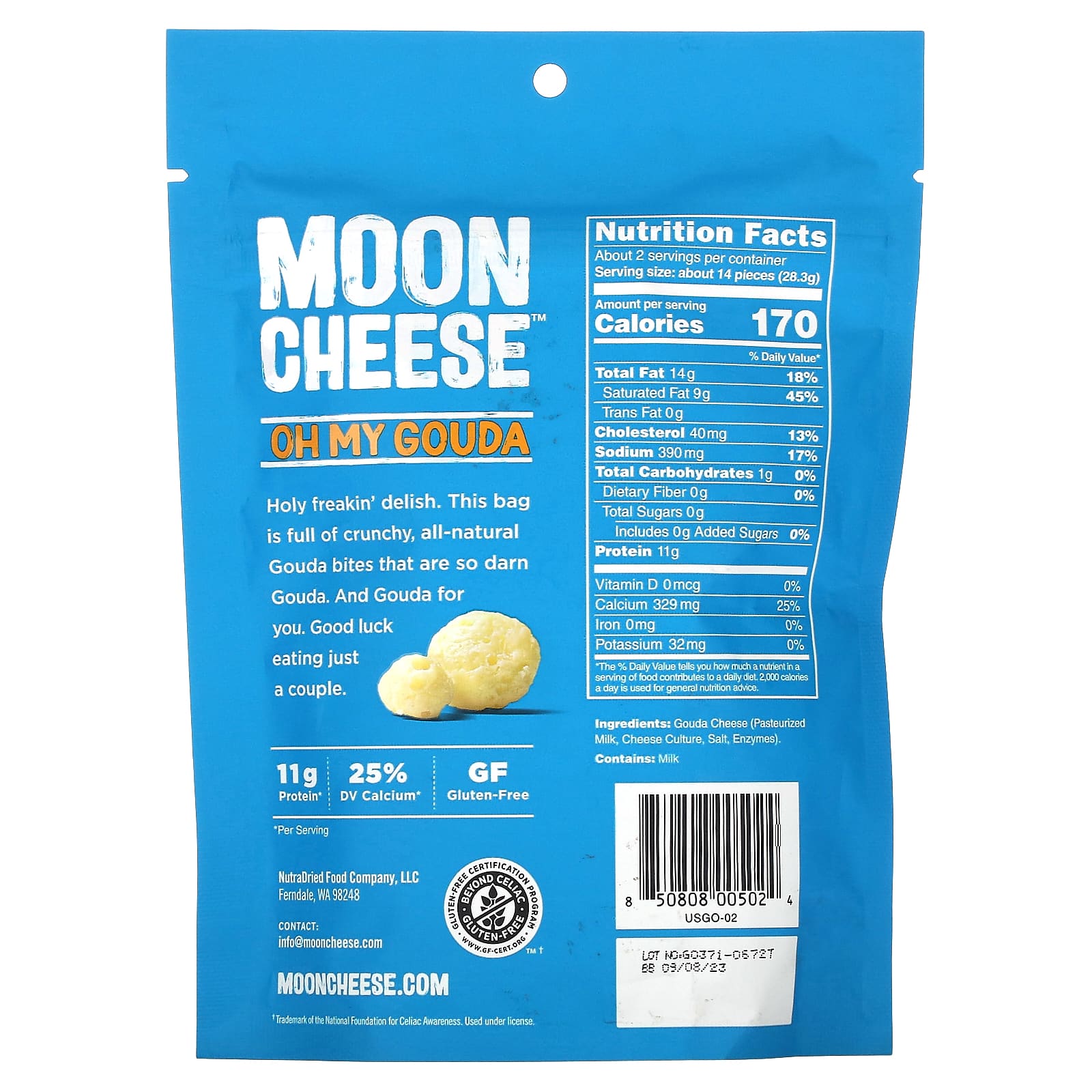 Moon Cheese, Crunchy Bites, Oh My Gouda, 2 oz (56.6 g) - Image 2