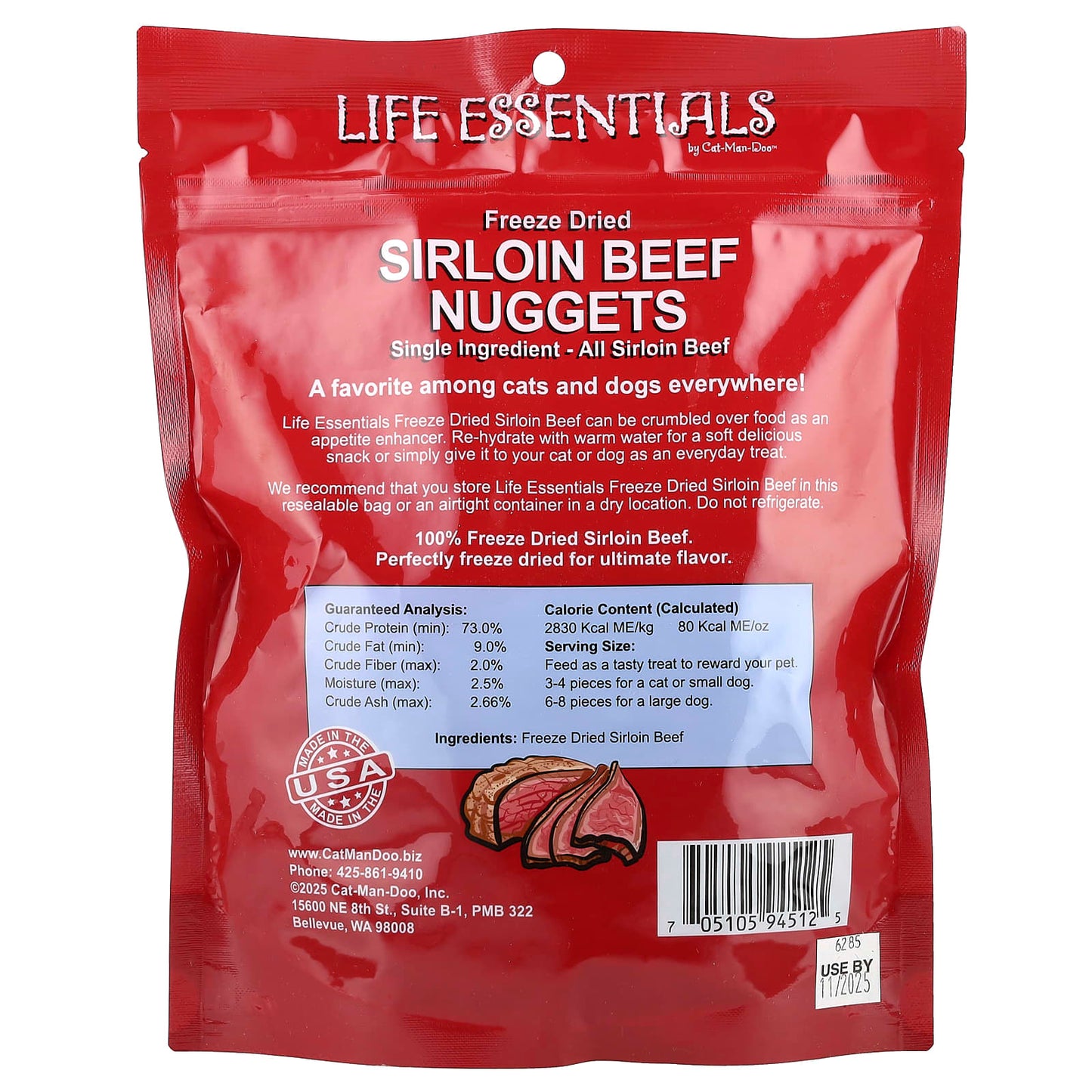 Cat-Man-Doo Freeze Dried Sirloin Beef Nuggets for Cats & Dogs - 6 oz (170 g) - Image 2