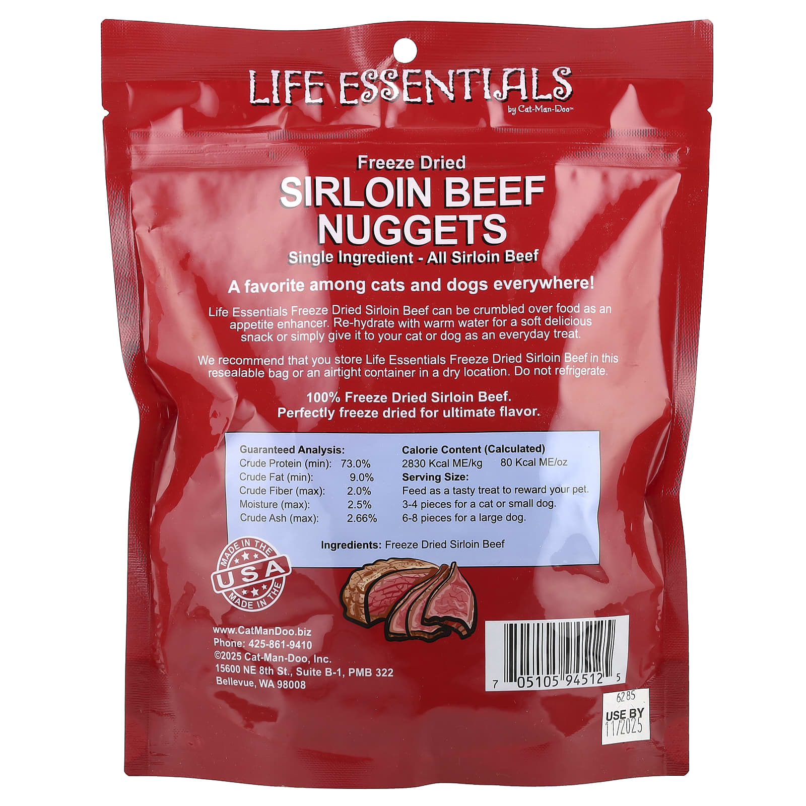 Cat-Man-Doo Freeze Dried Sirloin Beef Nuggets for Cats & Dogs - 6 oz (170 g) - Image 2