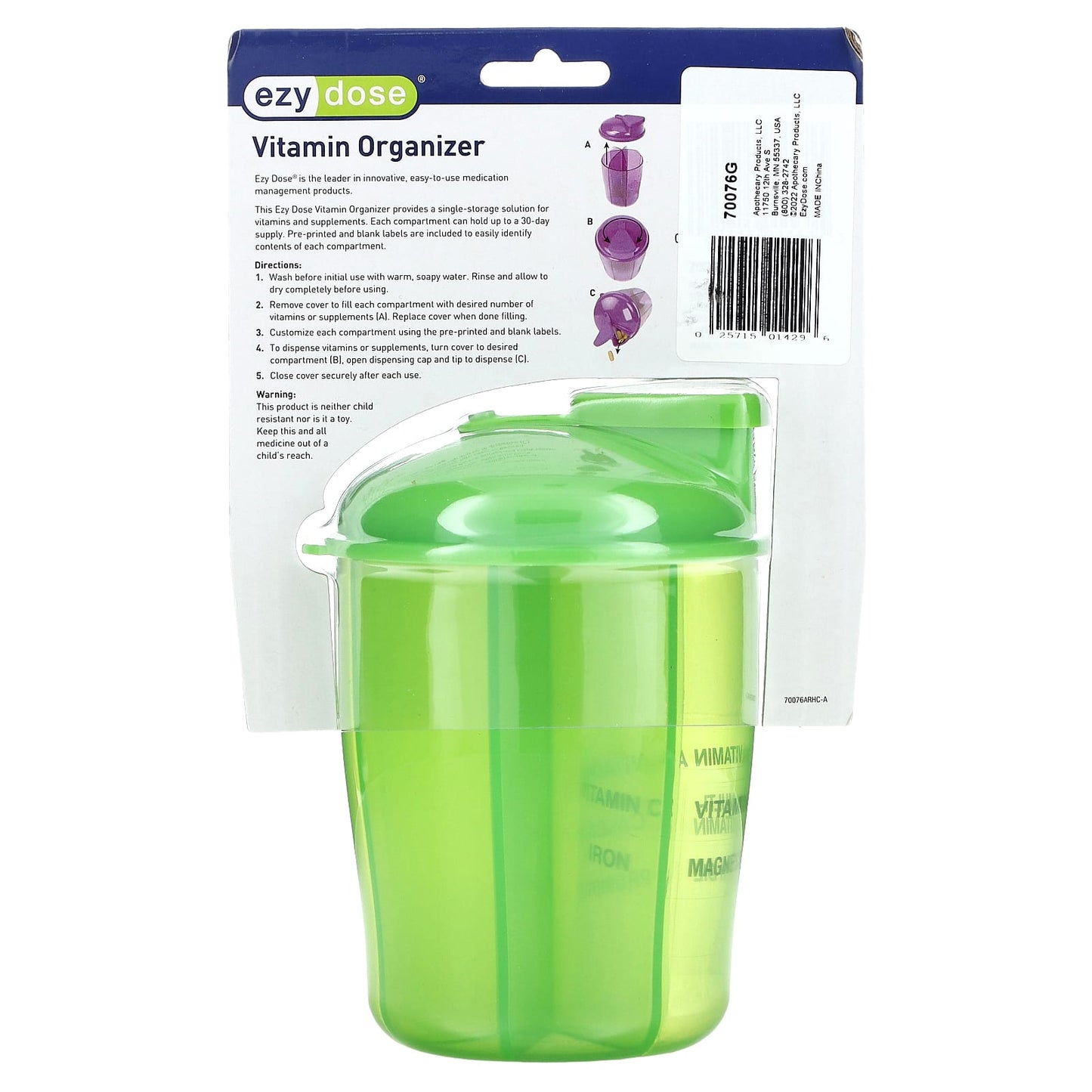 Ezy Dose Vitamin Organizer with Labels, 1 Count - Image 2